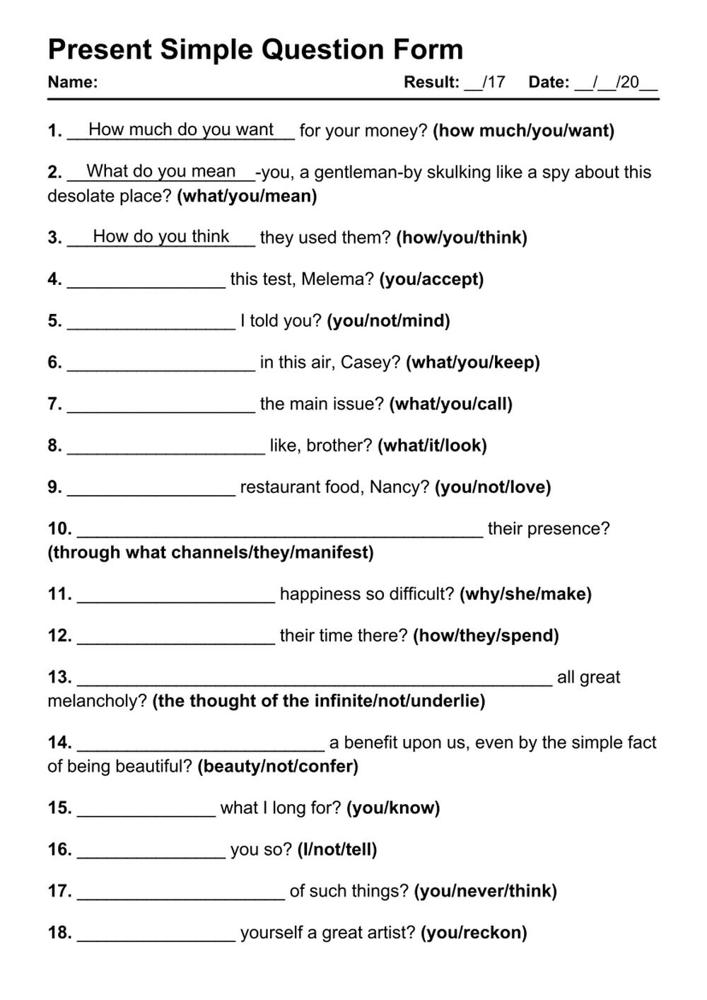 Printable Present Simple Question Exercises 101 PDF Worksheets With 