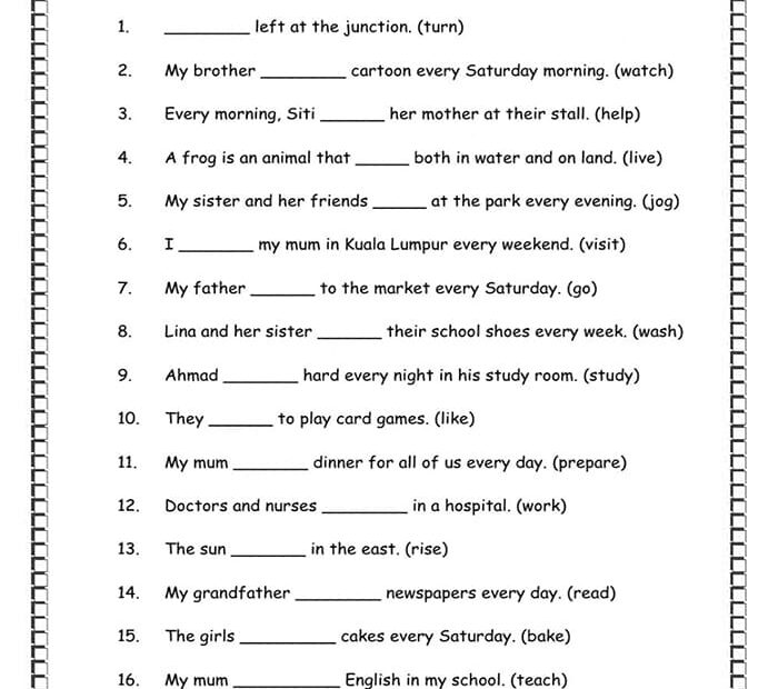 Printable Simple Present Tense Exercises Worksheets Free Download And