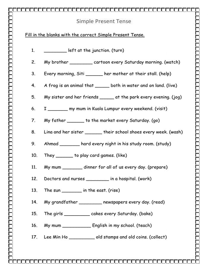 Printable Simple Present Tense Exercises Worksheets Free Download And 
