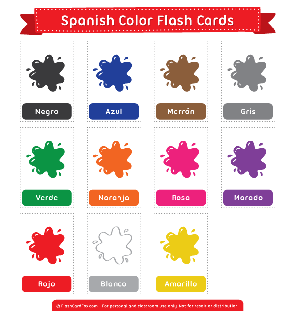 Printable Spanish Color Flash Cards