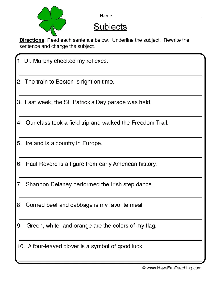 Printable Subject Predicate Quiz Larry C Willis