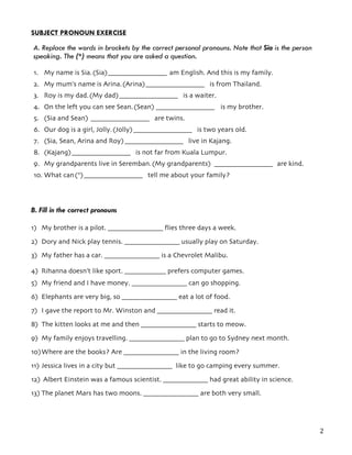 PRONOUN POSSESSIVE ADJECTIVE POSESSIVE PRONOUN PDF Worksheets 