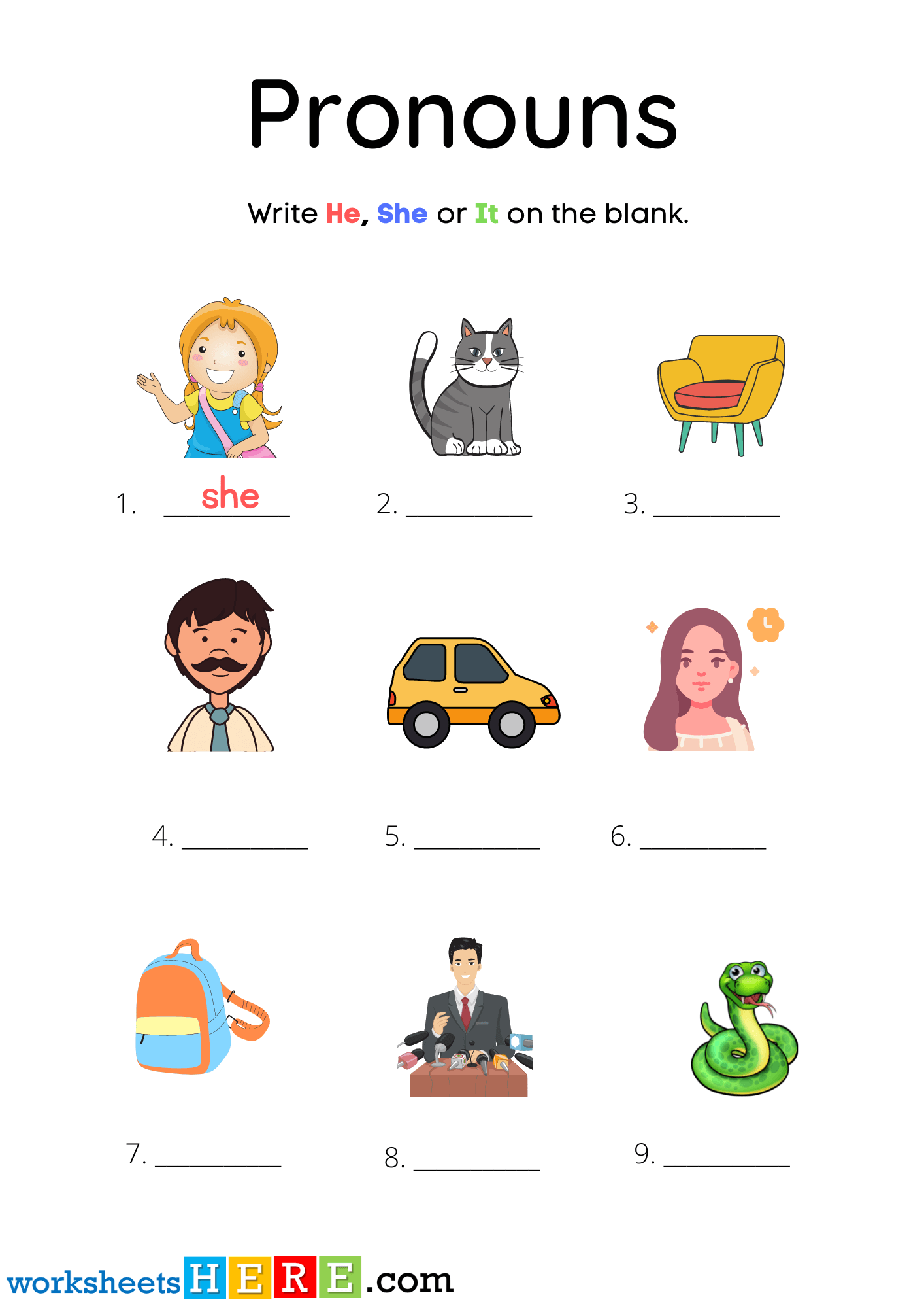 Pronouns Exercises With Answers He She It Pronouns Worksheet With 