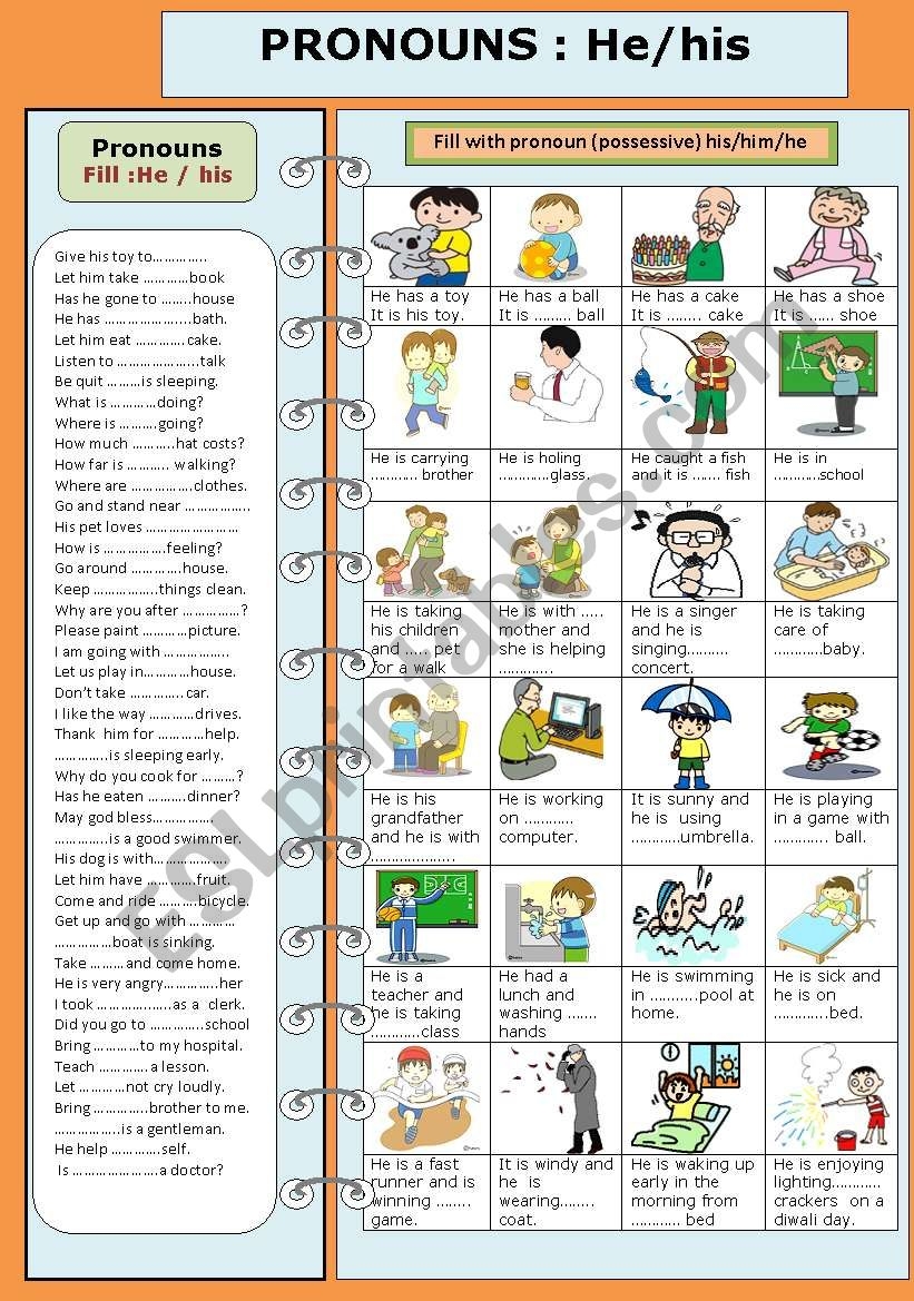Pronouns He his ESL Worksheet By Jhansi