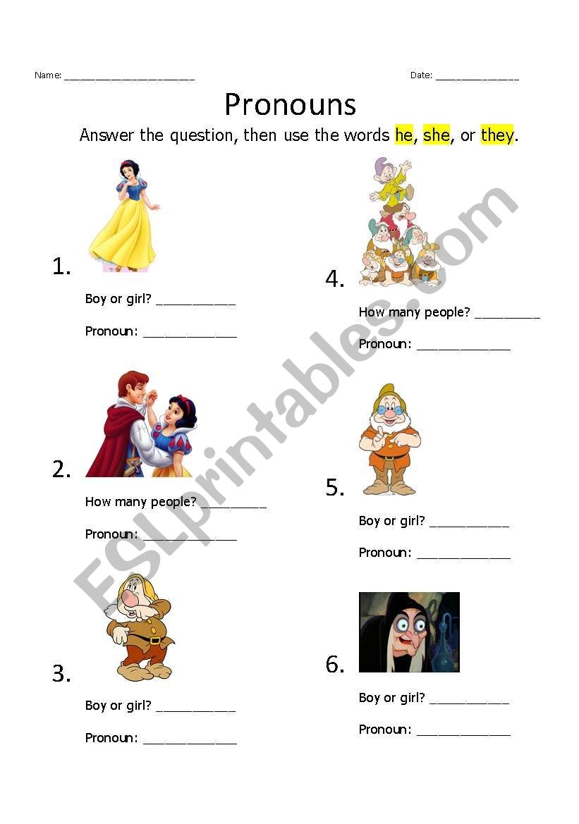 Pronouns He She They ESL Worksheet By Mchichelo