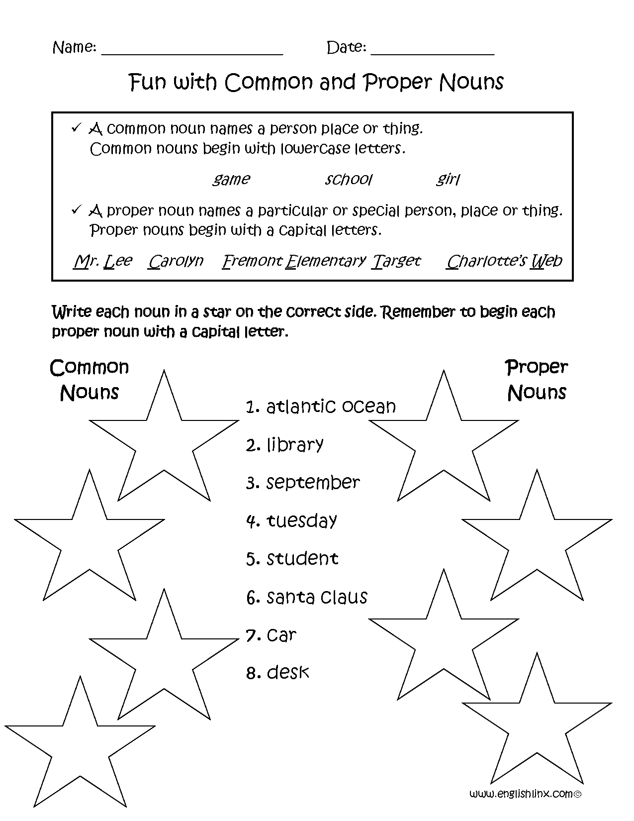 common proper nouns worksheet