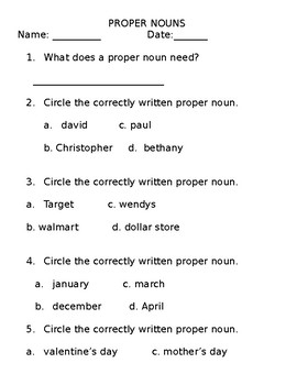 Proper Noun Assessment By Nicole White TPT