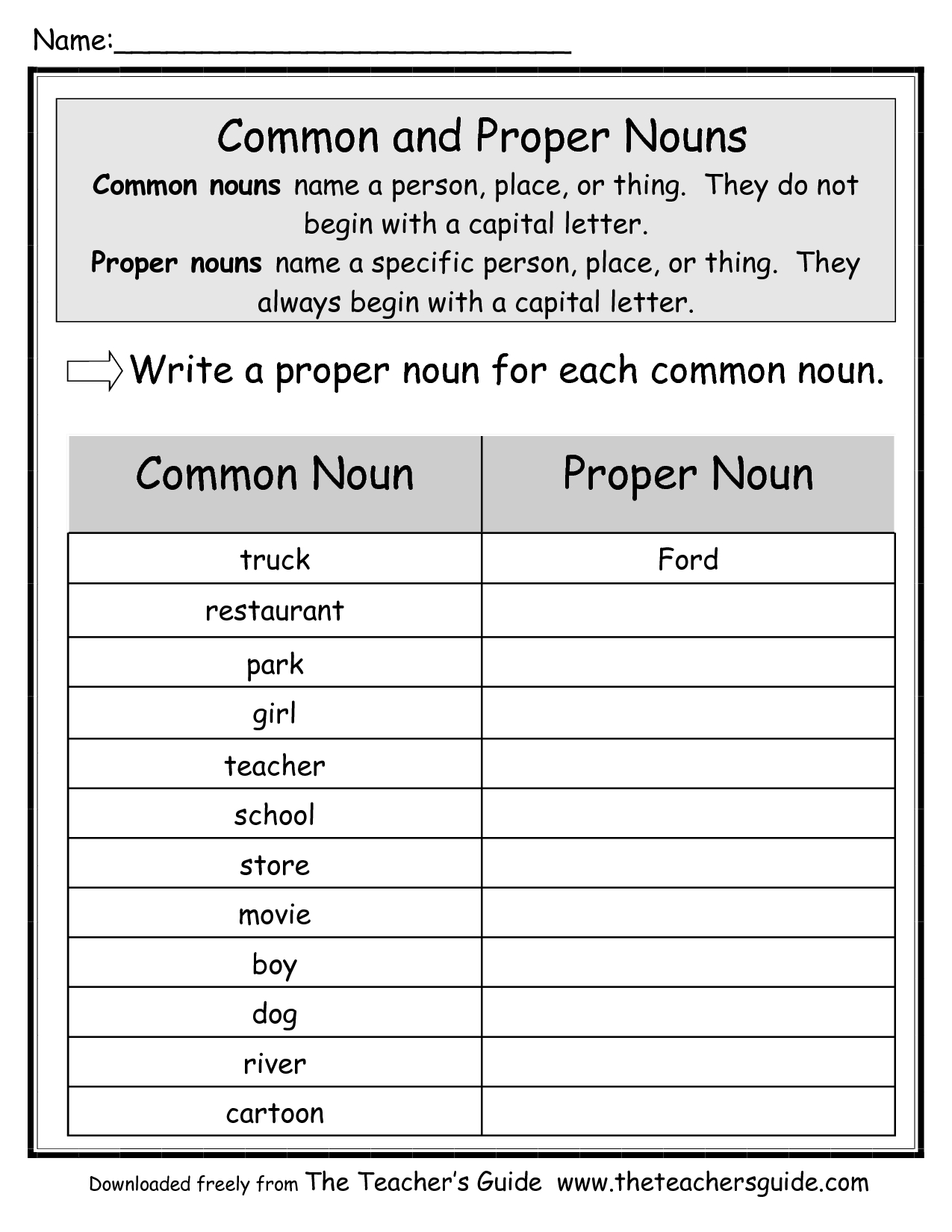 common and proper noun assessment