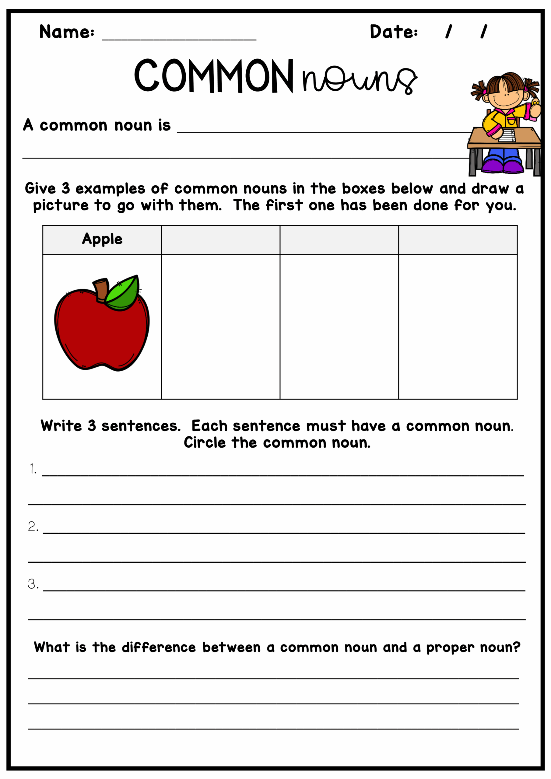 Proper Nouns Activity Sheet