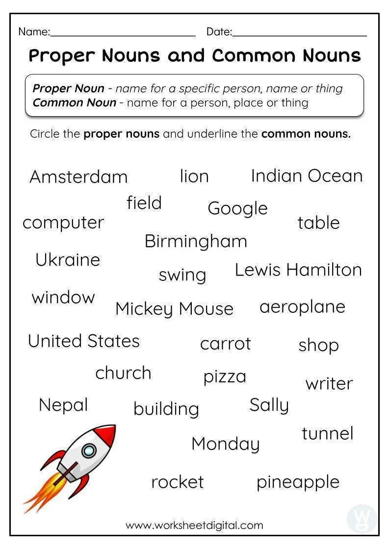 Proper Nouns And Common Nouns Worksheet Digital Worksheets Library