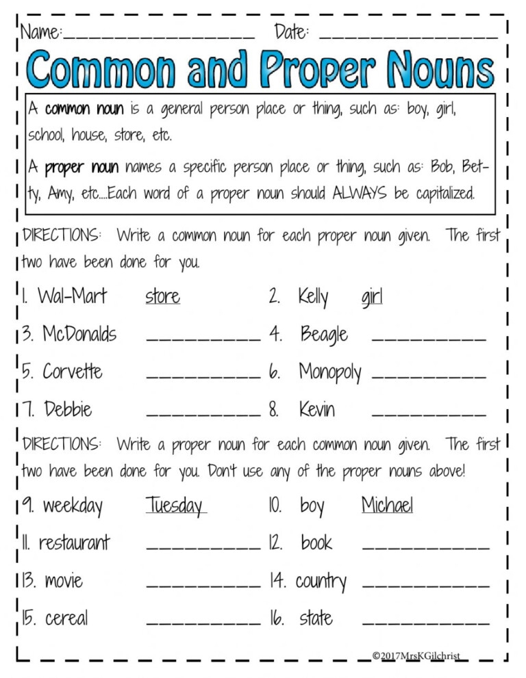 Proper Or Common Nouns Worksheet Proper And Common Nouns 2 Worksheet 