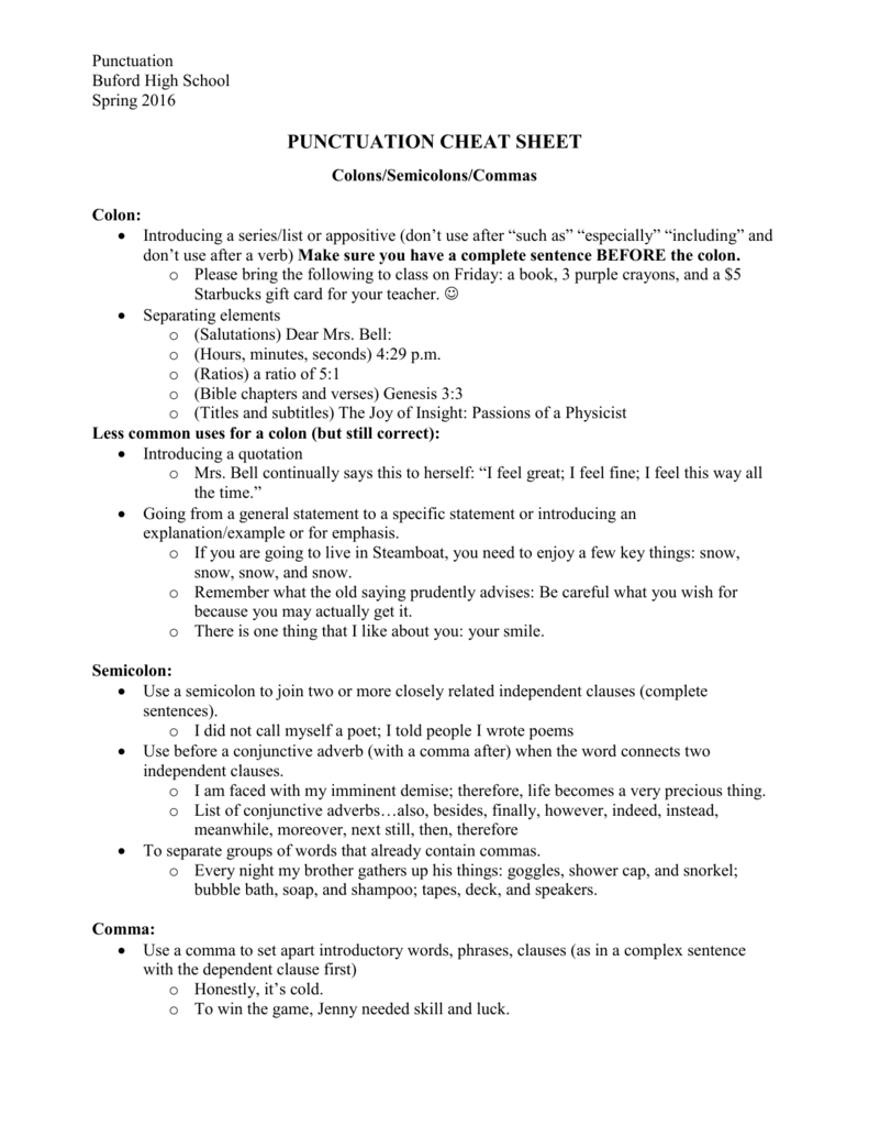 Punctuation Rules Cheat Sheet