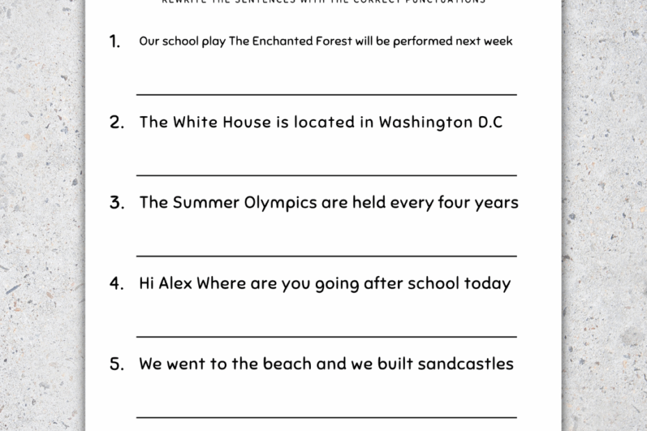 Punctuation Worksheets Fix The Sentences Grammar Practice 5th Grade