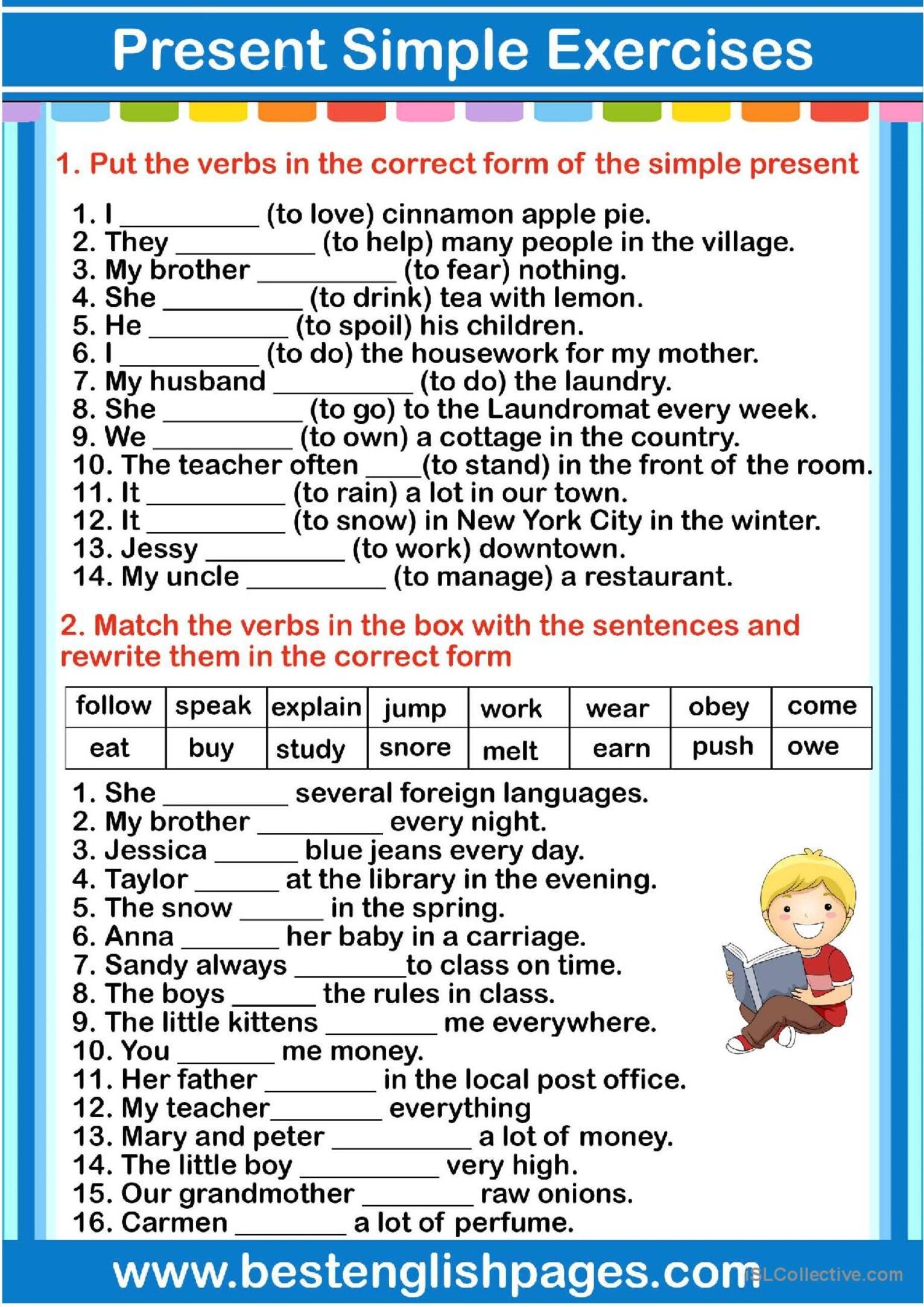 Put The Verbs In The Present Simple Tense Exercises Printable 