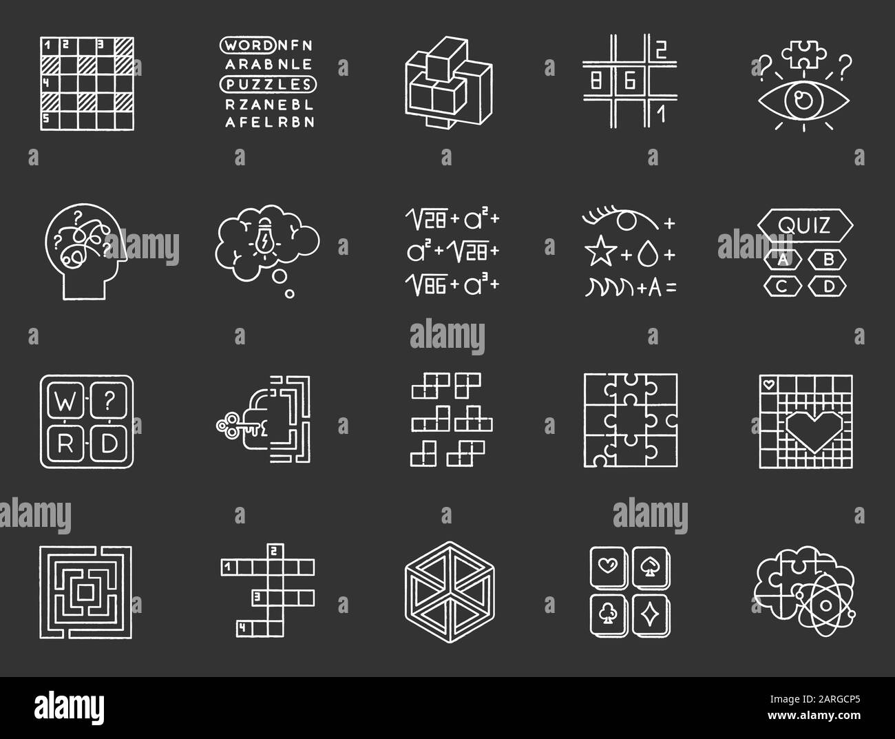 Puzzles And Riddles Chalk Icons Set Mental Exercise Challenge 
