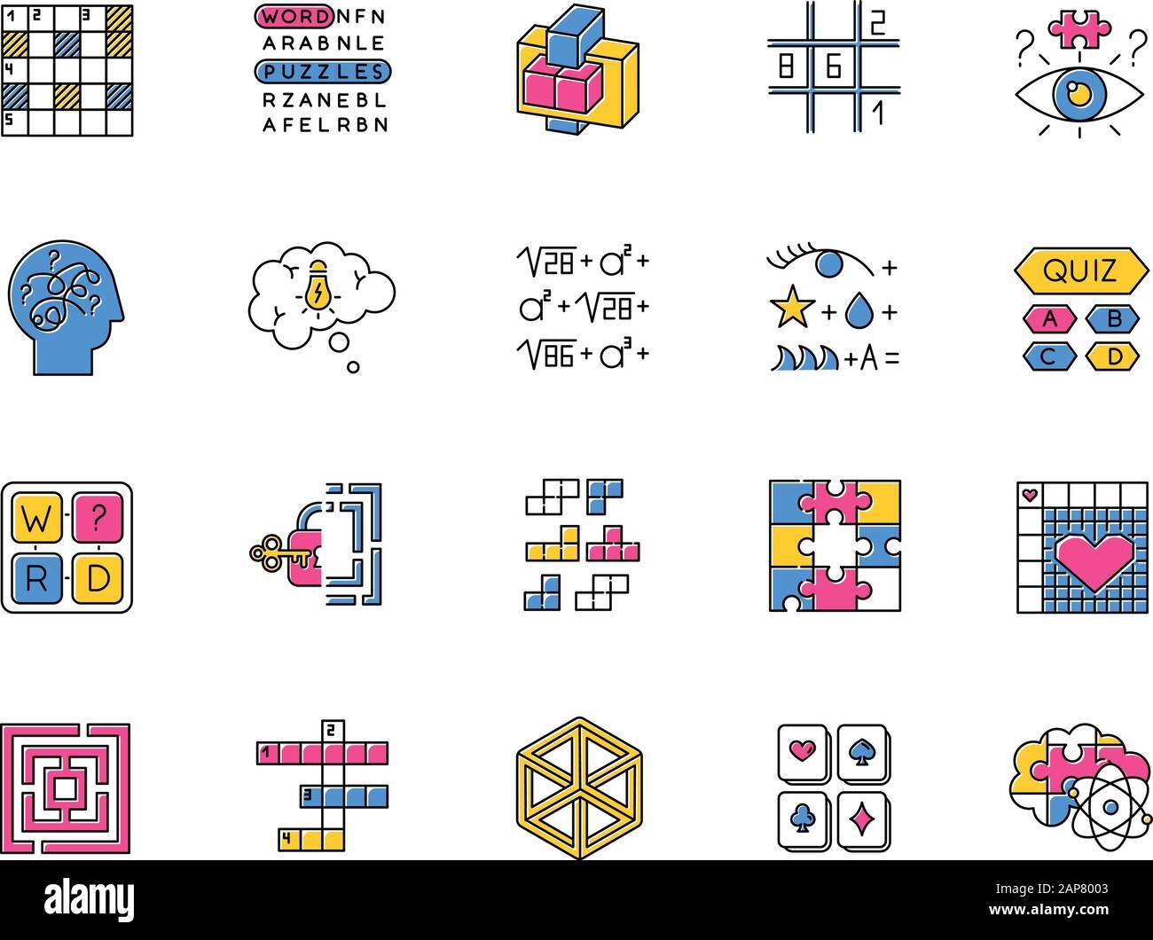 Puzzles And Riddles Color Icons Set Mental Exercise Challenge 