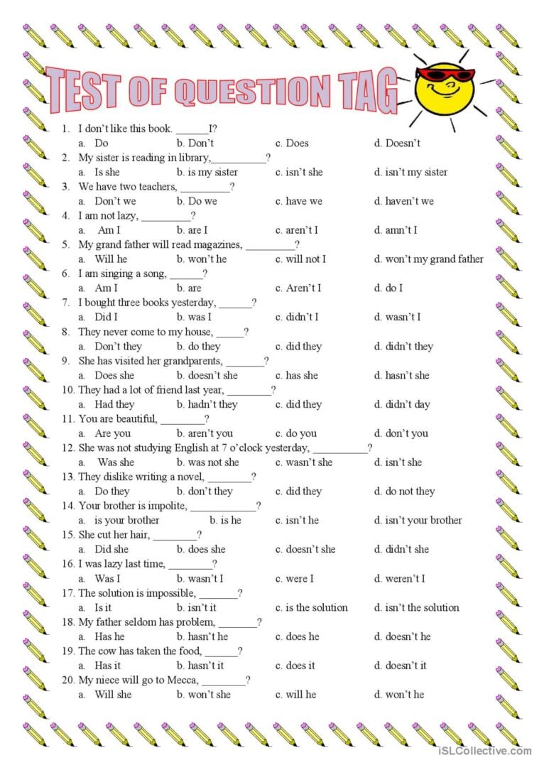 Question Tag Exercise English ESL Worksheets Pdf Doc