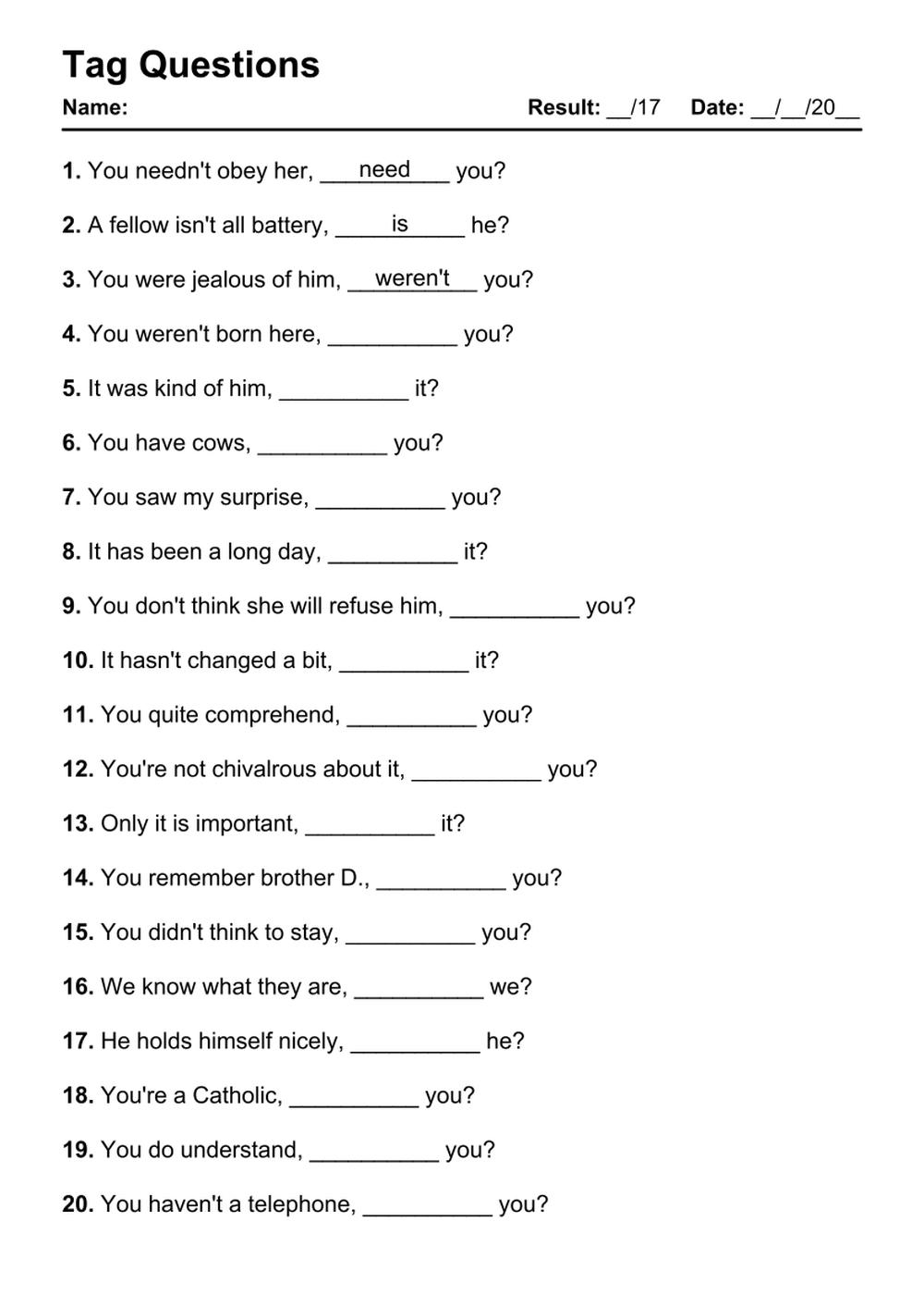 Question Tag Grammarexercises