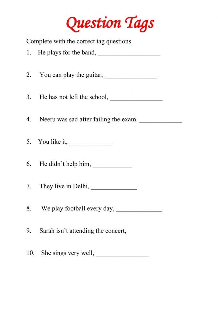 Question Tags Worksheet For Grade 4
