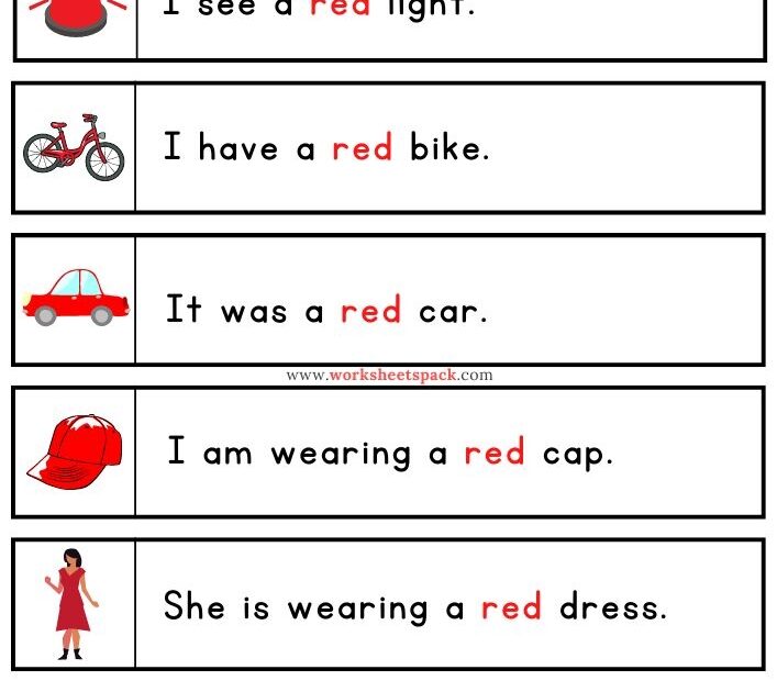 Red Sight Word Sentences Worksheet Free Printable Sight Word