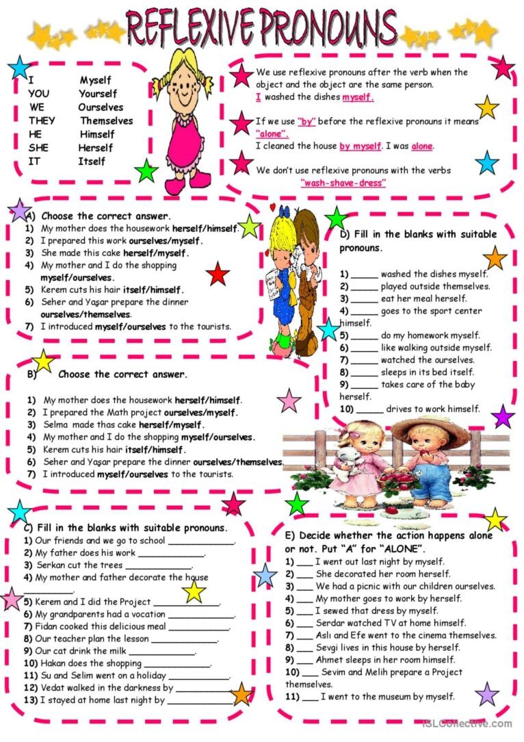 Reflexive Pronouns Grammar Guide English ESL Worksheets Pdf Doc