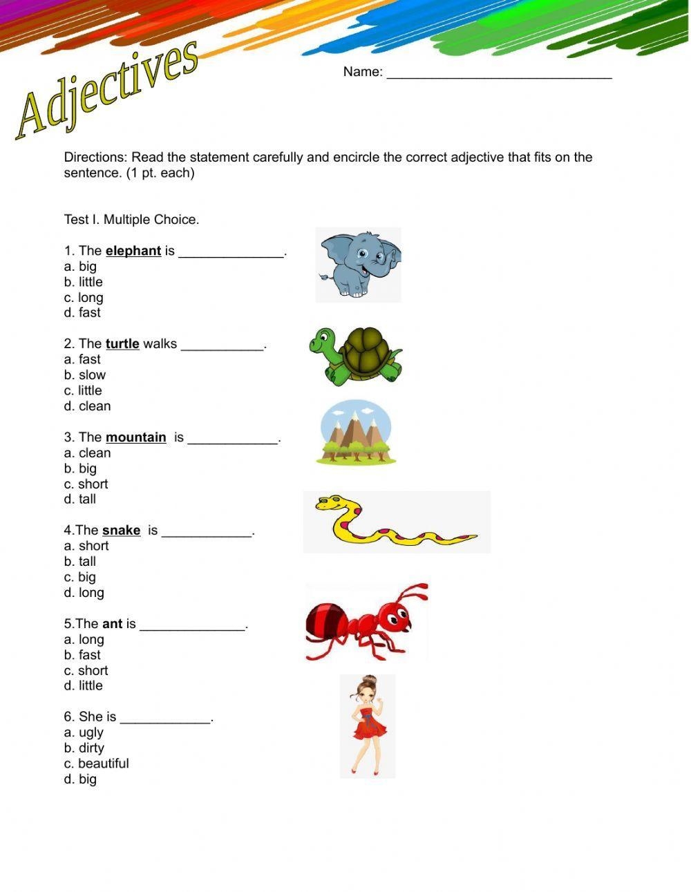 Regular Adjectives Worksheets Descriptive Adjectives Worksheet 