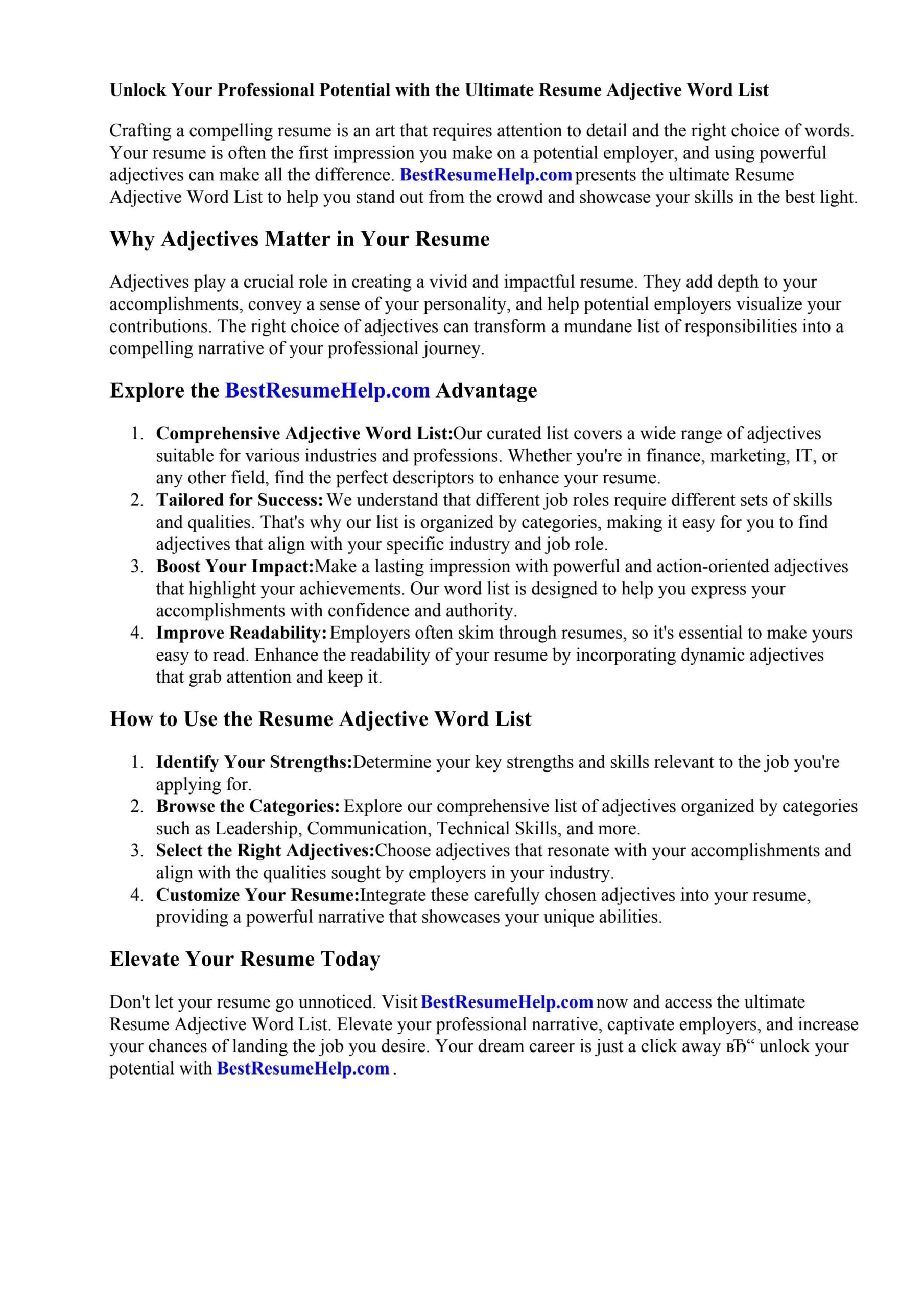 Resume Adjective Word List By Julie Ritwik Issuu