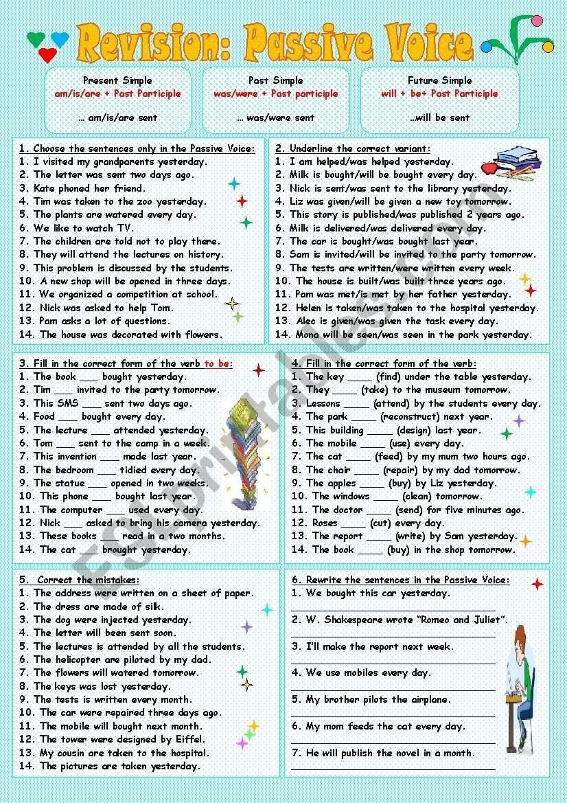 Revision Passive Voice ESL Worksheet By Tmk939