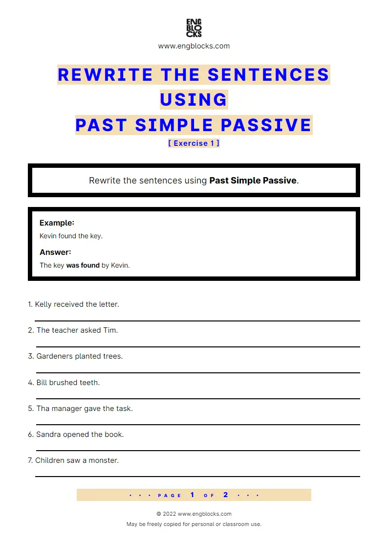 Rewrite The Sentences Using Passive Voice Past Simple ESL Worksheets