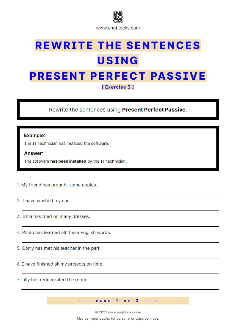 Rewrite The Sentences Using Passive Voice Present Perfect Exercise 