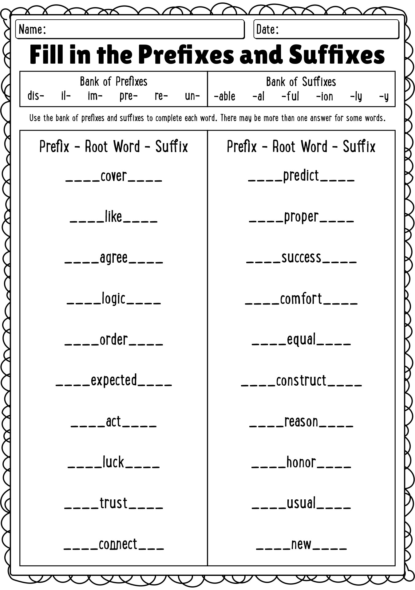 Root Words Prefixes And Suffixes Worksheet Prefixes And Suffixes Chart 