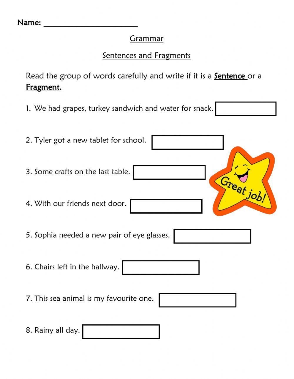 Run On And Fragments Sentence Structure Worksheets Worksheets Library