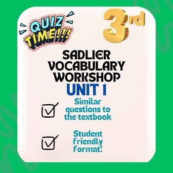 Sadlier Vocabulary Workshop Grade 3 GREEN Unit 1 By Modified Madness