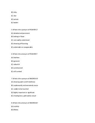 Sample Sat Vocabulary Questions PDF