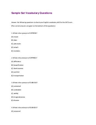 Sample Sat Vocabulary Questions PDF
