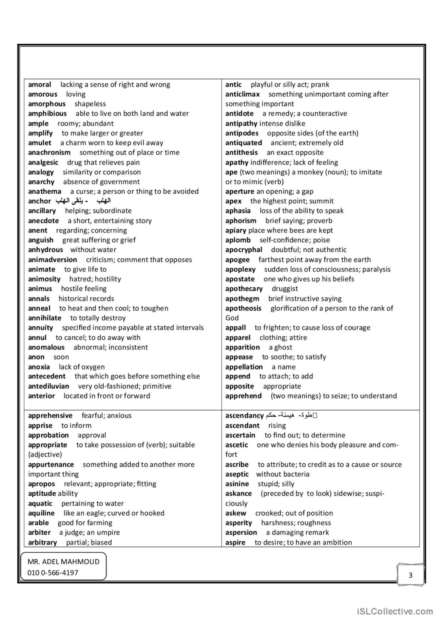 SAT Vocabulary For US Universities G English ESL Worksheets Pdf Doc