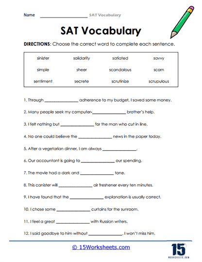 SAT Vocabulary Words Worksheets 15 Worksheets Worksheets Library
