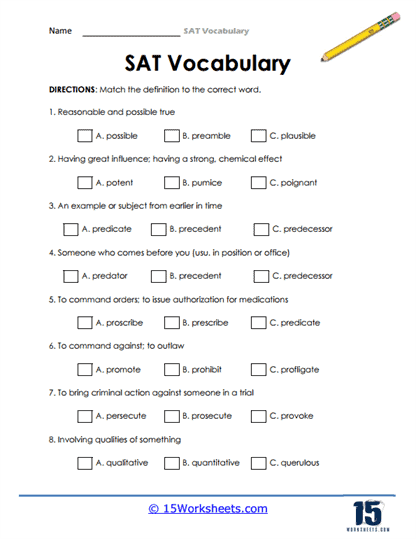 SAT Vocabulary Words Worksheets 15 Worksheets Worksheets Library