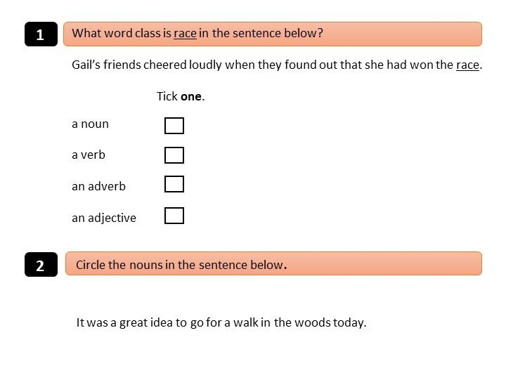 SATs Style Grammar Test Questions Word Classes Teaching Resources