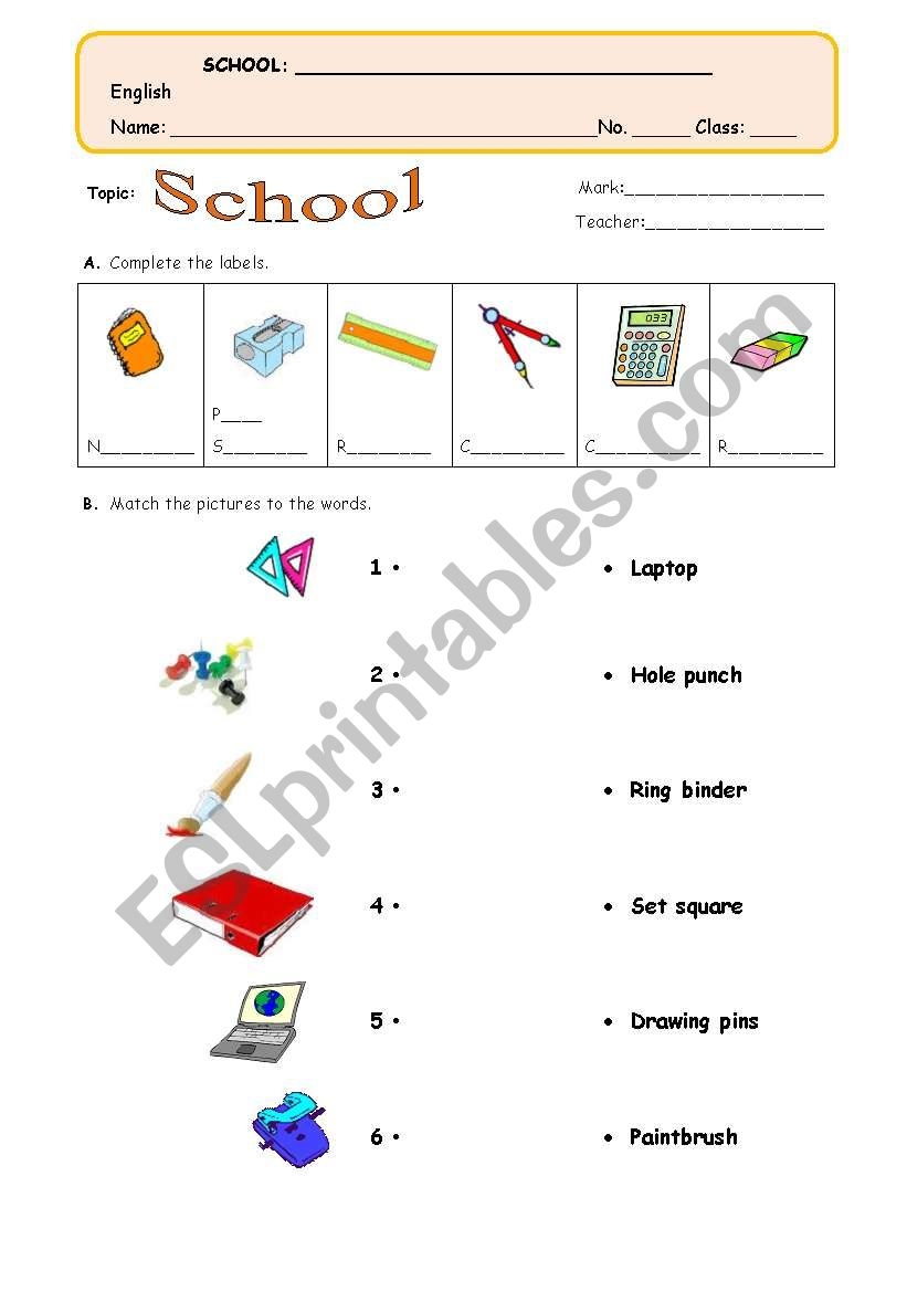 School Vocabulary Test ESL Worksheet By Ana Alvim Worksheets Library