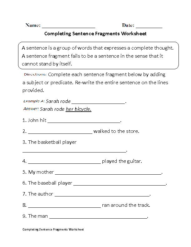 Sentence And Fragments Worksheets For Grade 3