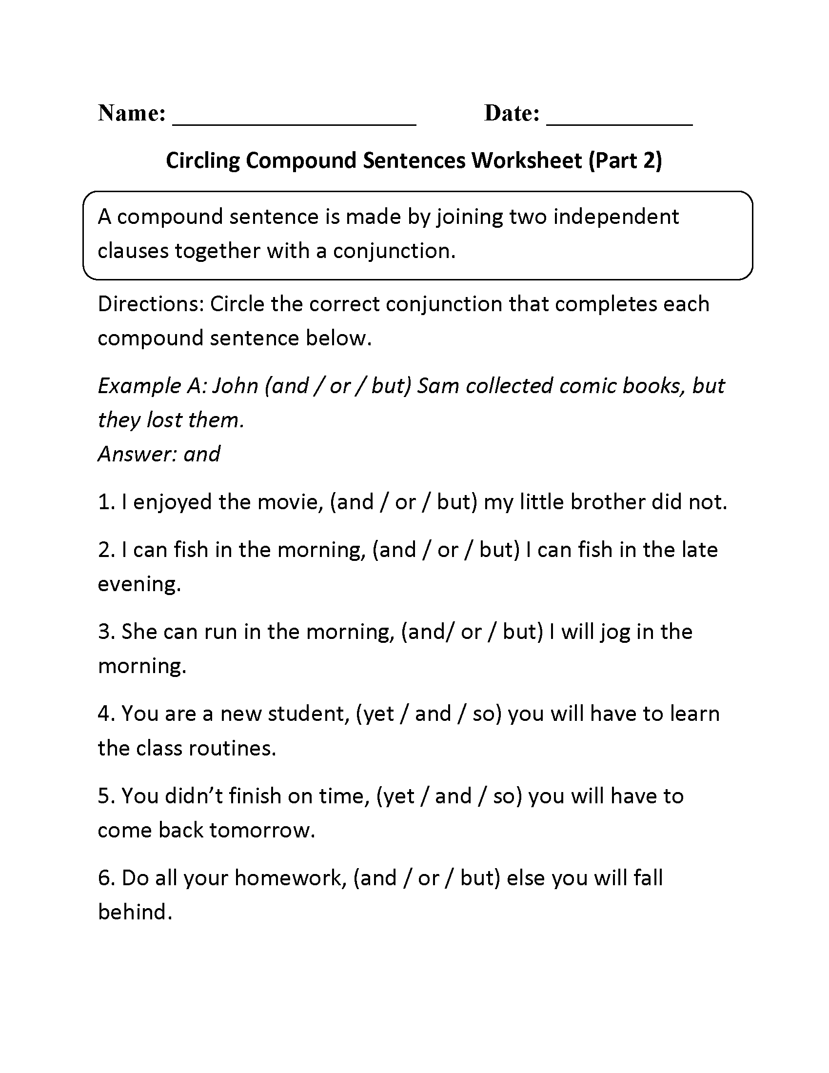 Sentence For Grade 6