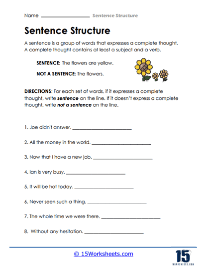 Sentence Structure Classification Worksheet Answers