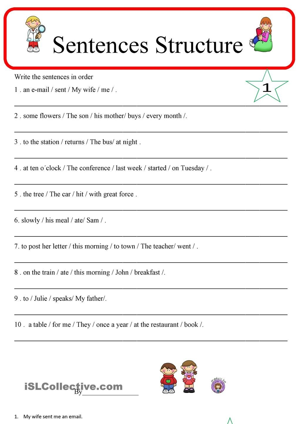 Sentence Structure Practice Worksheets