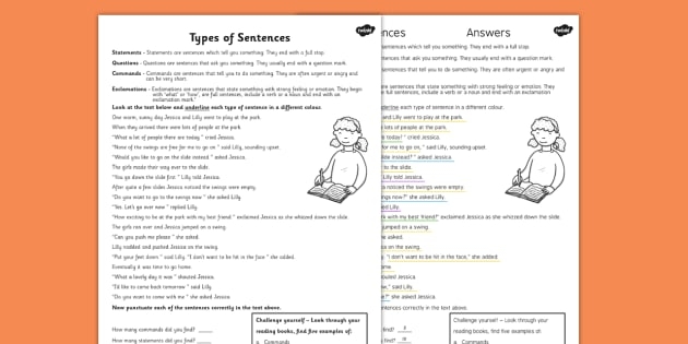 Sentence Types Activities Differentiated Worksheet Worksheets Library