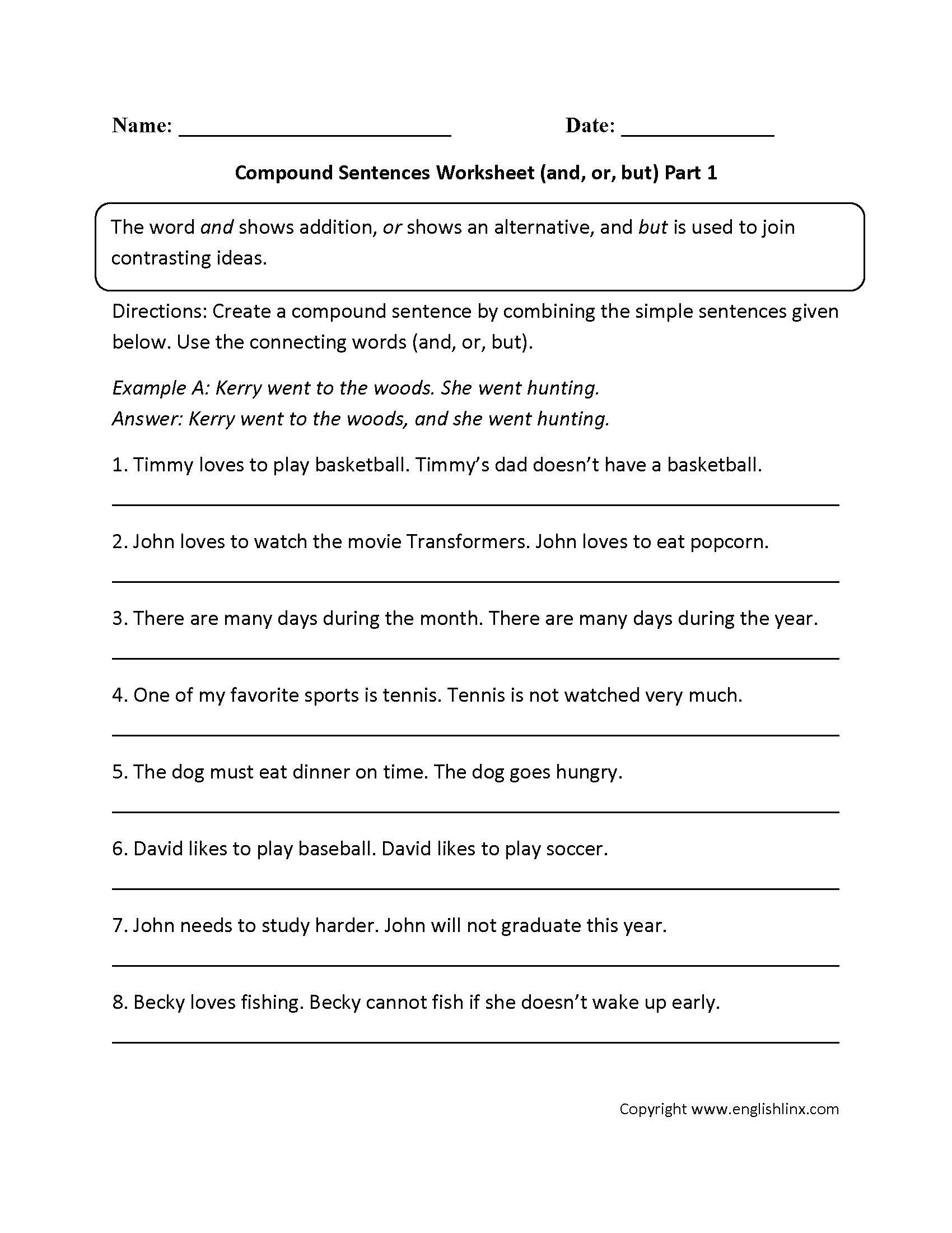 free printable compound sentence assignments