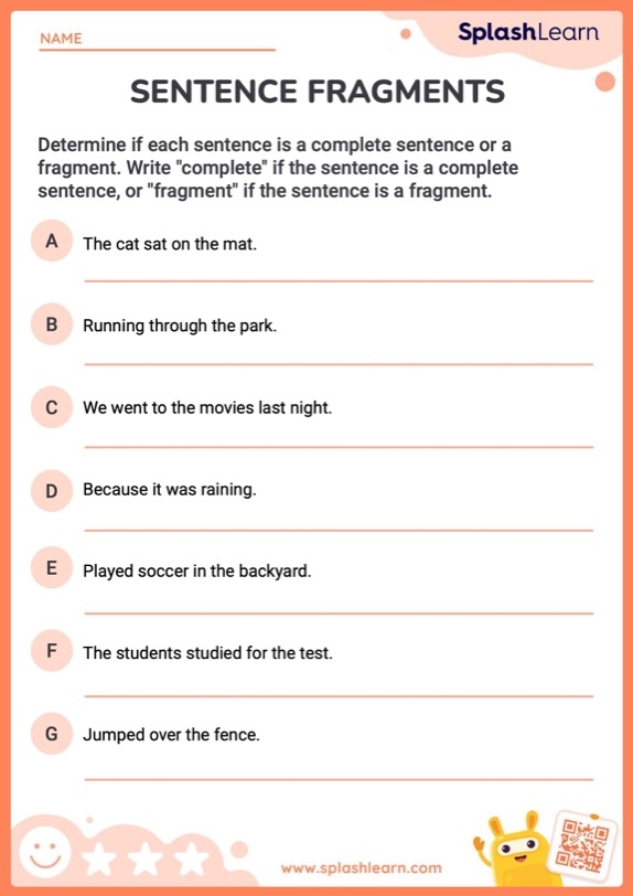 Sentences And Sentence Fragments Worksheet Worksheets Library