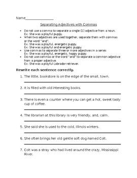 Separating Adjectives With Commas By Easygoing Elementary TPT