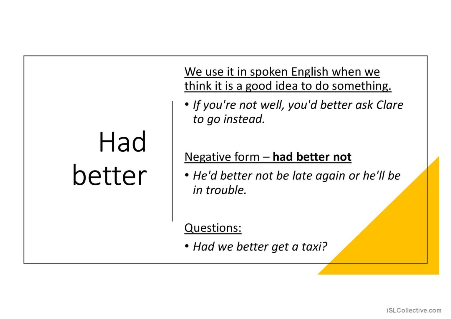 Should Shall Ought To Had Better English ESL Powerpoints