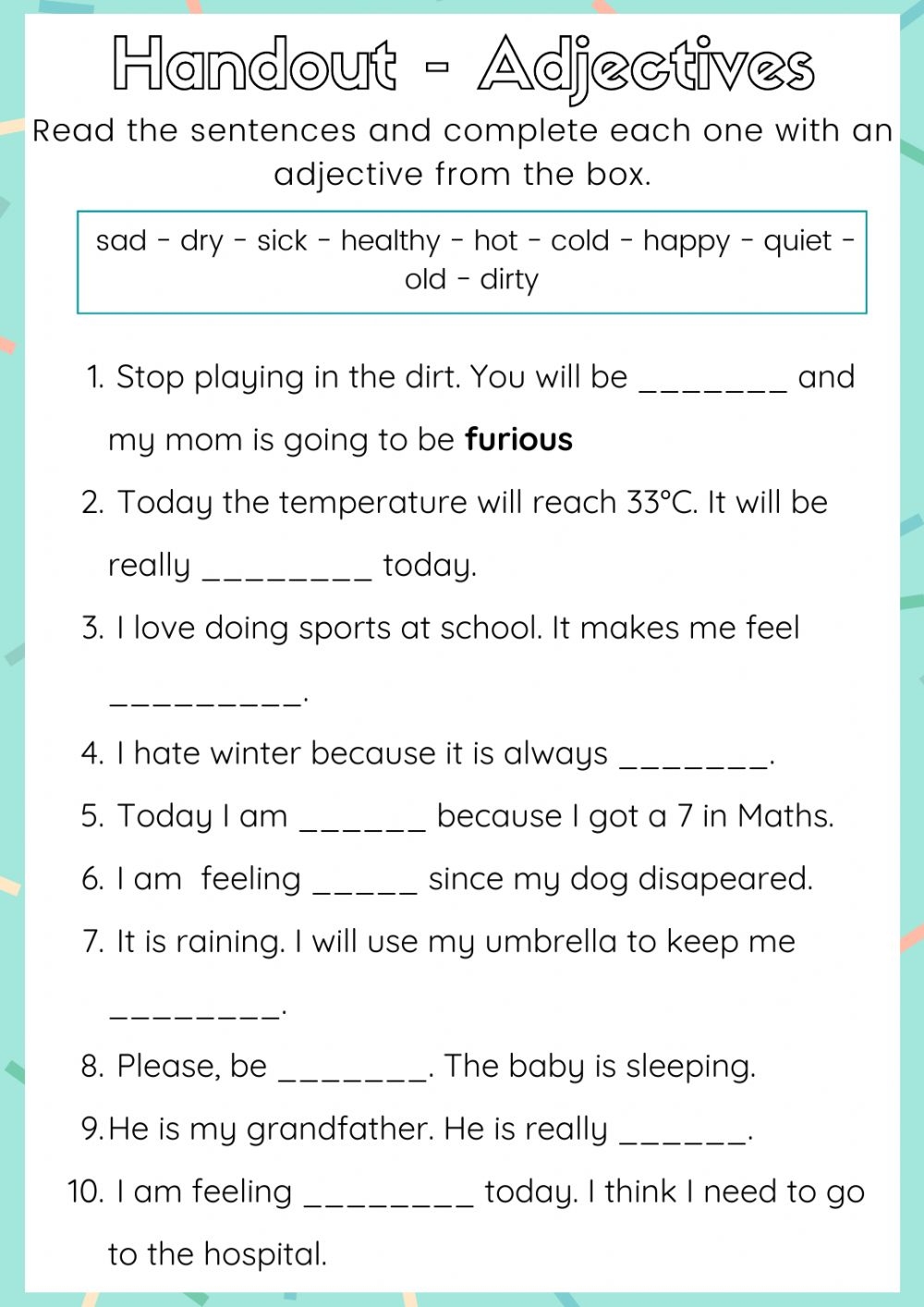 Simple Adjective Sentences Worksheets Adjectiveworksheets